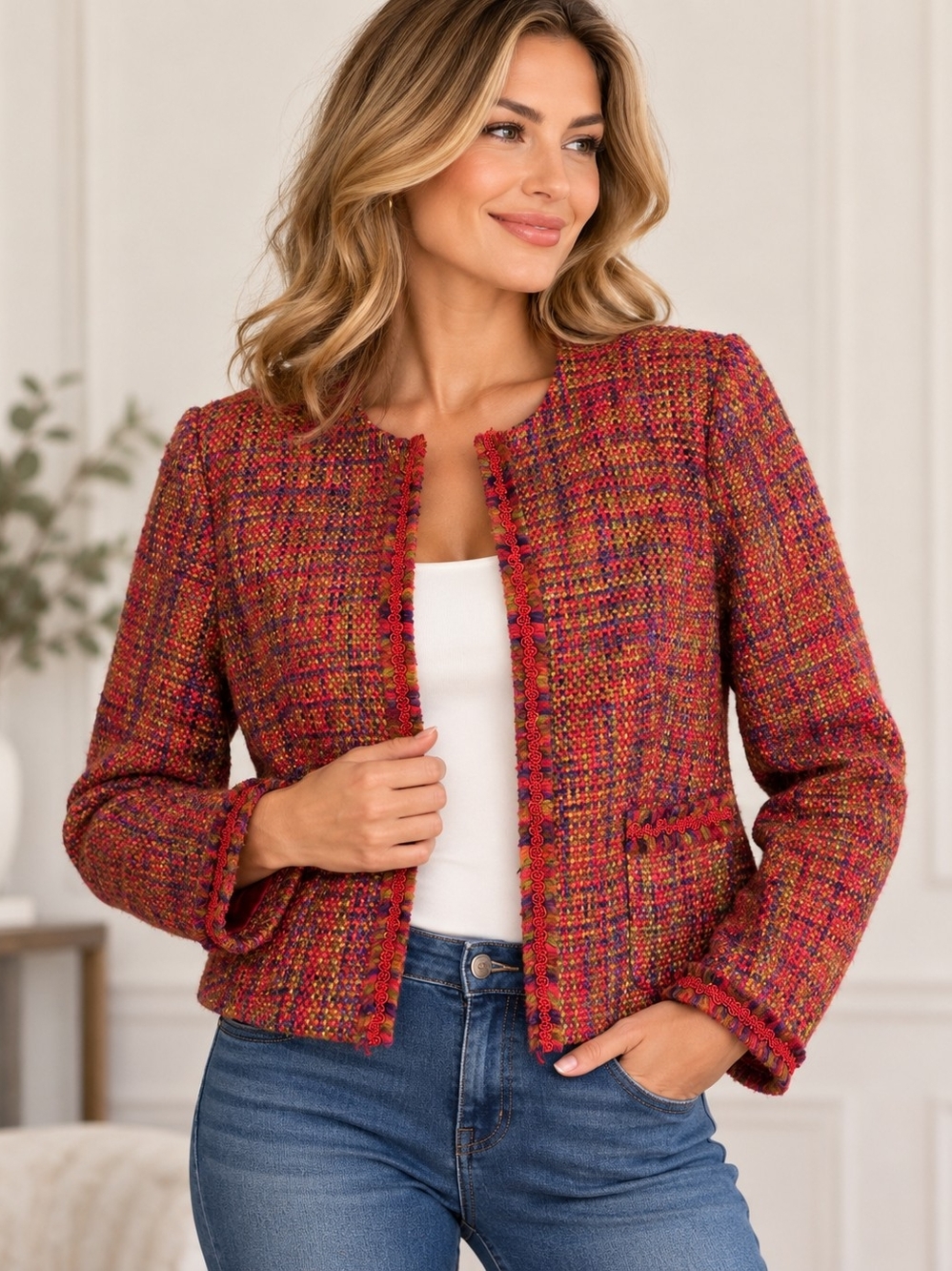 Madison Studio Women’s Size 14 Tweed Boucle Jacket Multicolor Lined Blazer Y2K